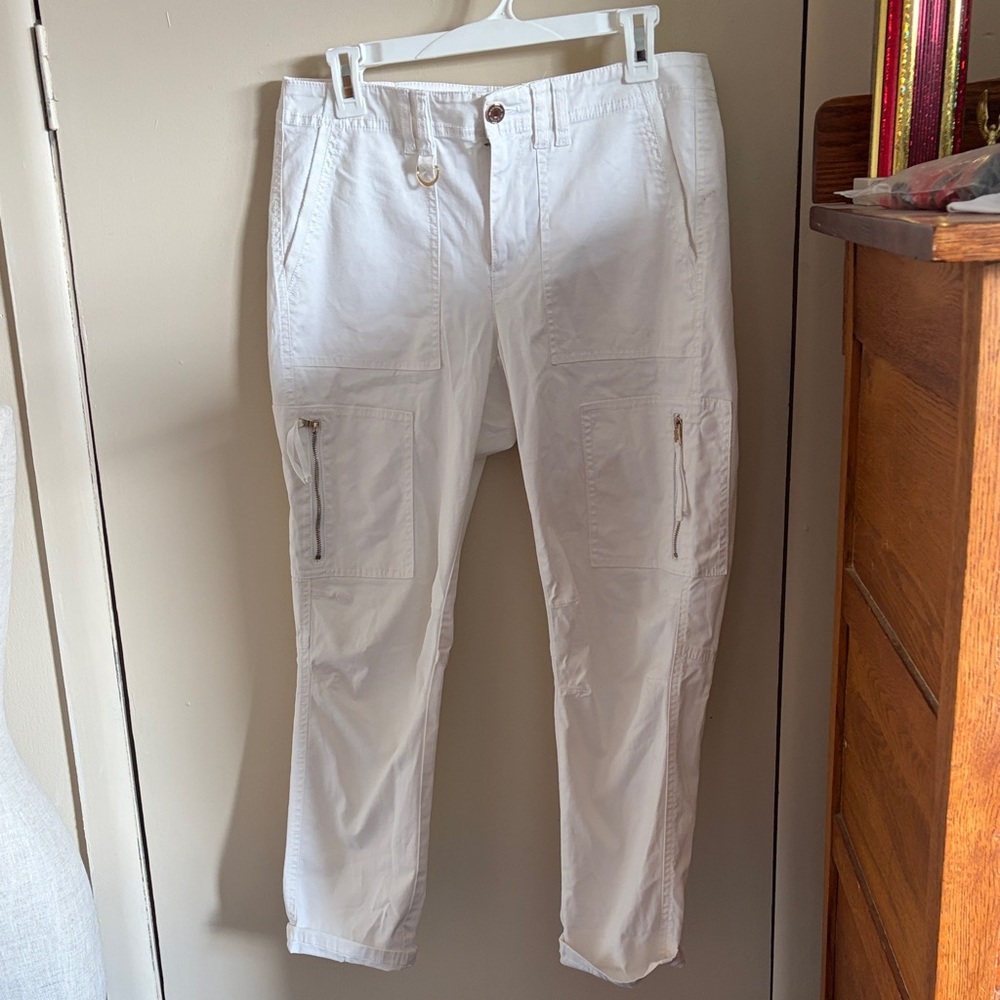 Women's White Cargo Pants - Casual Slim Fit